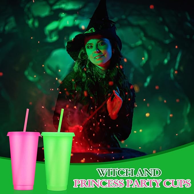 Honeydak 30 Pack Tumbler with Straw and Lid Bulk Cups for Gifts Glitter Plastic Coffee Cups 24-27 oz Reusable Water Bottle Iced Coffee Travel Mug Party Favors for Birthdays Travel (Pink and Green)