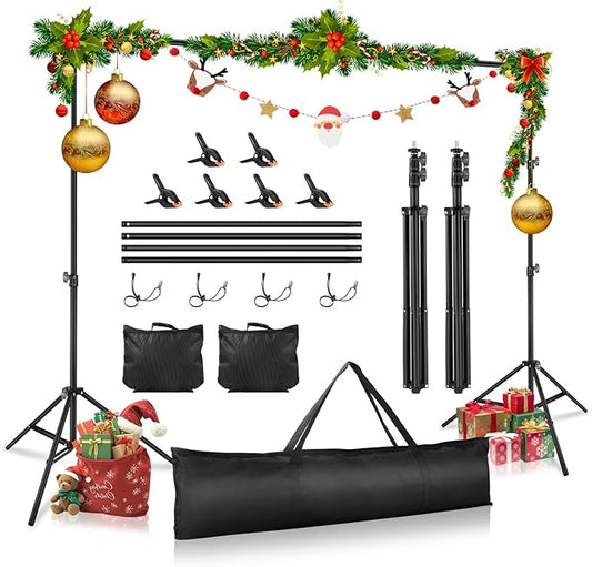 Backdrop Stand 10x7ft(WxH) Photo Studio Adjustable Backdrop Stand Kit Photography Backdrops with 4 Crossbars, 6 Clamps, 4 Spring Clip, 2 Sandbags and Carry Bag for Parties/Wedding/Photography
