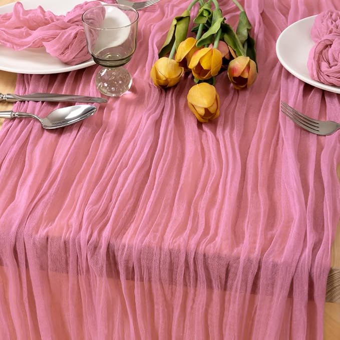 MLMC Mauve Pink Table Runner Cheesecloth Table Runner 10ft Sheer Rustic Gauze Cheese Cloth Decor 35x120 Inches for Wedding Party Bridal Shower Birthday Winter Decor