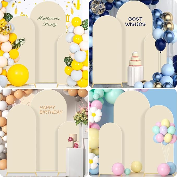 Wedding Arch Backdrop Stand Set of 3, (4, 5, 6) Metal Arch Backdrop Stand with Wedding Arch Cover, Wedding Balloon Arch Backdrop Stand for Birthday, Baby Shower, Anniversary