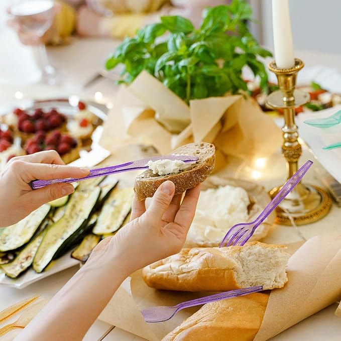 180Pcs Rainbow Red Green Yellow Blue Purple Plastic Silverware Heavy Duty Disposable Flatware Cutlery Set Includes Forks Spoons Knives for Rainbow-Themed Birthday Halloween Pride Party