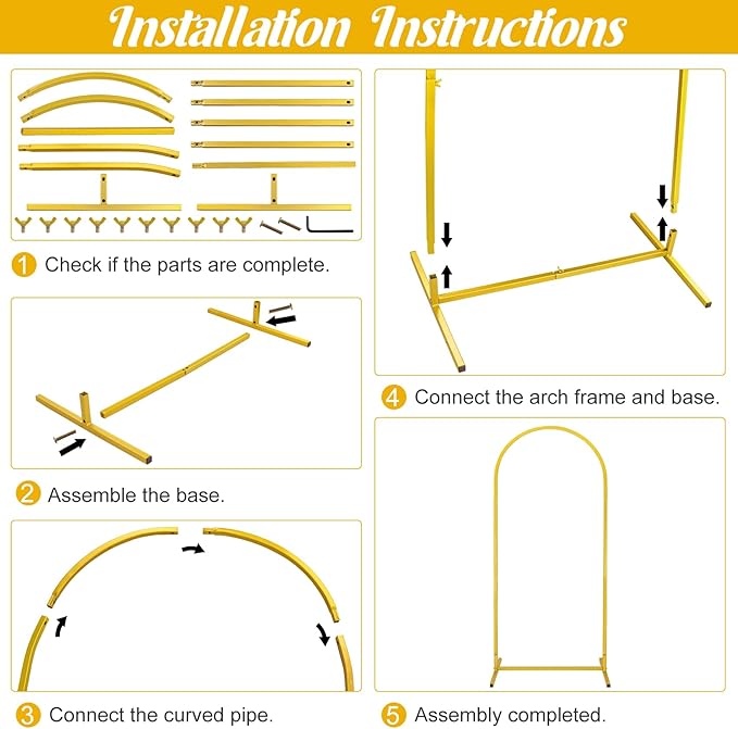 Metal Arch Stand and Cover Set,1 Light Pink Spandex Fitted Backdrop with 1 Gold Wedding Arched Stand Frame for Parties Birthday Baby Shower Bridal Banquet Decoration (5FT)