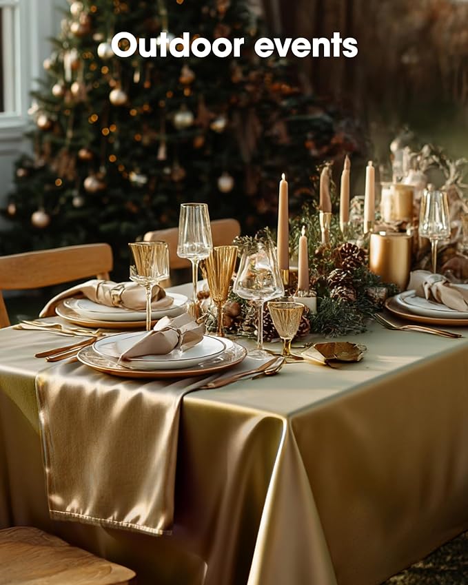 Pureegg Plastic Table Cloth Disposable 6 Pack, 54 x 108 Inch Table Cloths, Graduation Decorations, Thanksgiving, Christmas Tablecloths, Rectangle, Plastic Cover, Waterproof, Gold