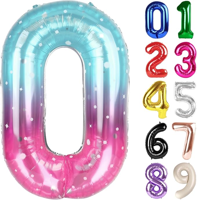 0 Balloon - Starry Sky Birthday Number Balloons, 40 Inch Large Foil Balloons for Men Women Boys Girls Starry Sky Themed Birthday Decorations