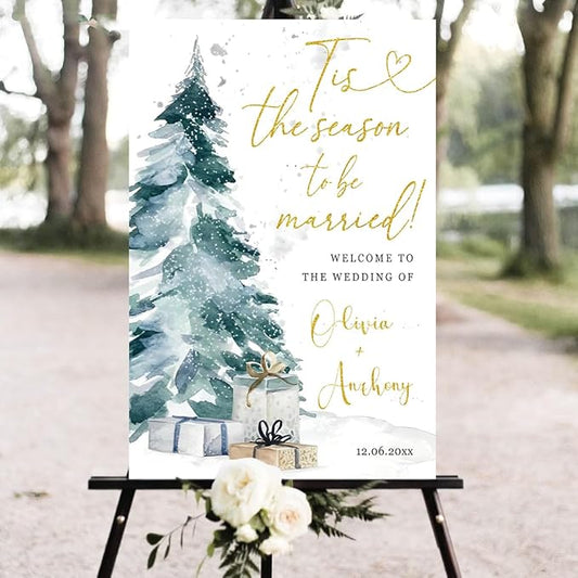Personalized Christmas Wedding Welcome Sign, Holiday Welcome Sign, Tis the Season to be Married Sign, Winter Wedding Sign, Winter Wedding Decor, Custom Christmas Wedding Sign #3