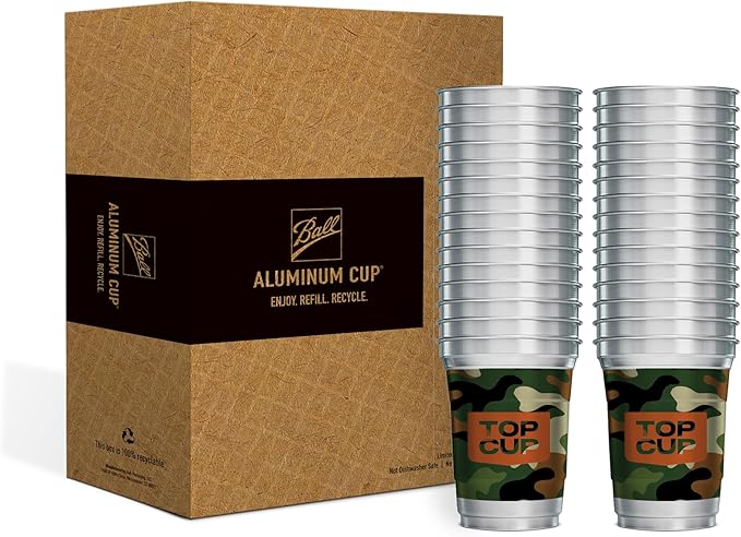 Top Cup by Ball – Reusable Aluminum Party Cups – 16oz, 30 count Camo Design | Cold-Holding, Recyclable, Made in USA