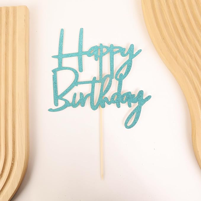 Happy Birthday Cake Topper - Glitter Light Blue Birthday Cake Top Decorations (Light Blue)