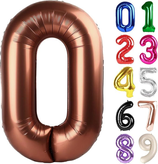 0 Balloon - Coffee Brown Birthday Number Balloons, 40 Inch Large Foil Balloons for Men Women Boys Girls Coffee Brown Themed Birthday Decorations