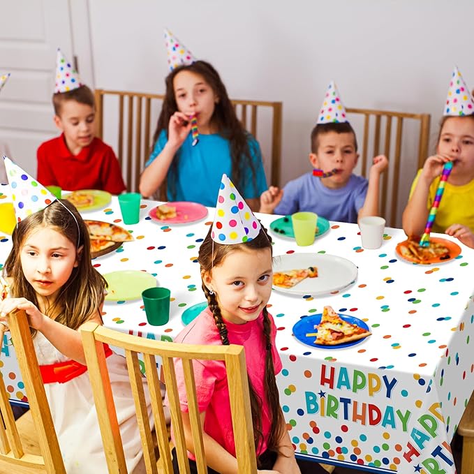 1 Pack Happy Birthday Plastic Tablecloth Decorations,Disposable Colorful Polka Dots Table Cloths,Rectangle Waterproof Table Cover for Girls Boys Birthday Baby Shower Party Decorations,54x108 Inch