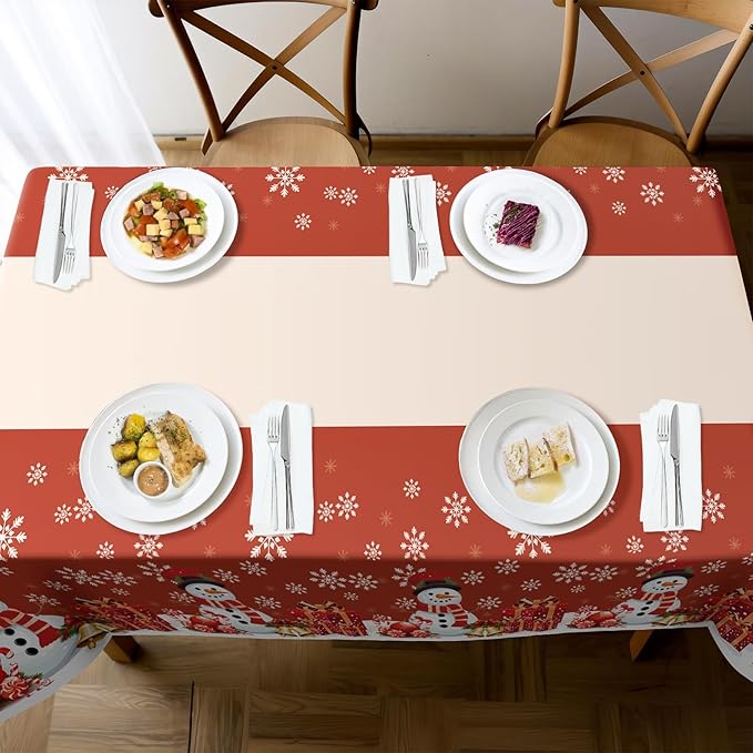 Childom 3 Pack Christmas Tablecloths,Disposable Plastic Tablecloths 54" x 108" Christmas Decorations,Xmas Snowman Table Cloths for Party Supplies,Plastic Table Covers for Home,Dinner,Indoor or Outside
