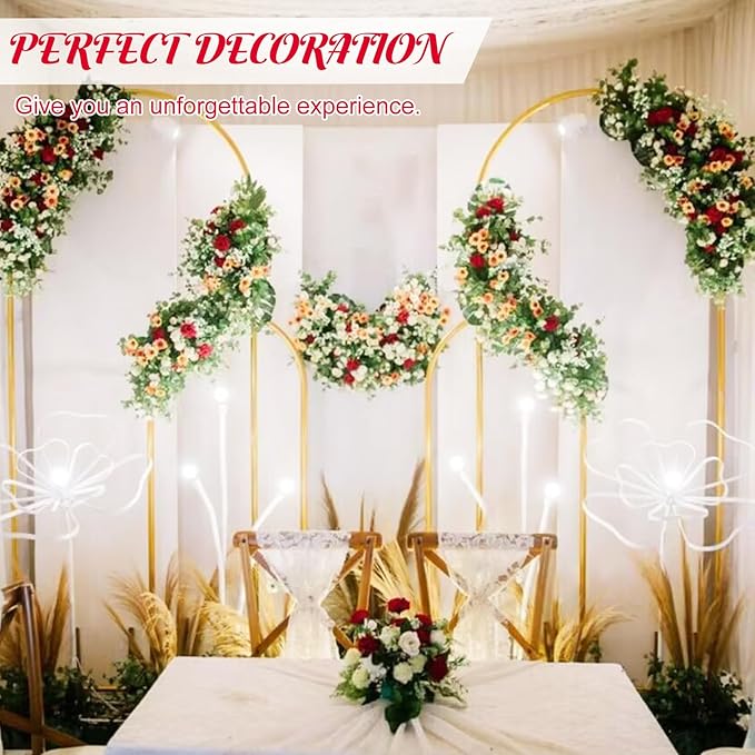 Metal Arch Stand and Cover Set,1 Red Spandex Fitted Backdrop with 1 Gold Wedding Arched Stand Frame for Parties Birthday Baby Shower Bridal Banquet Decoration (7.2FT)