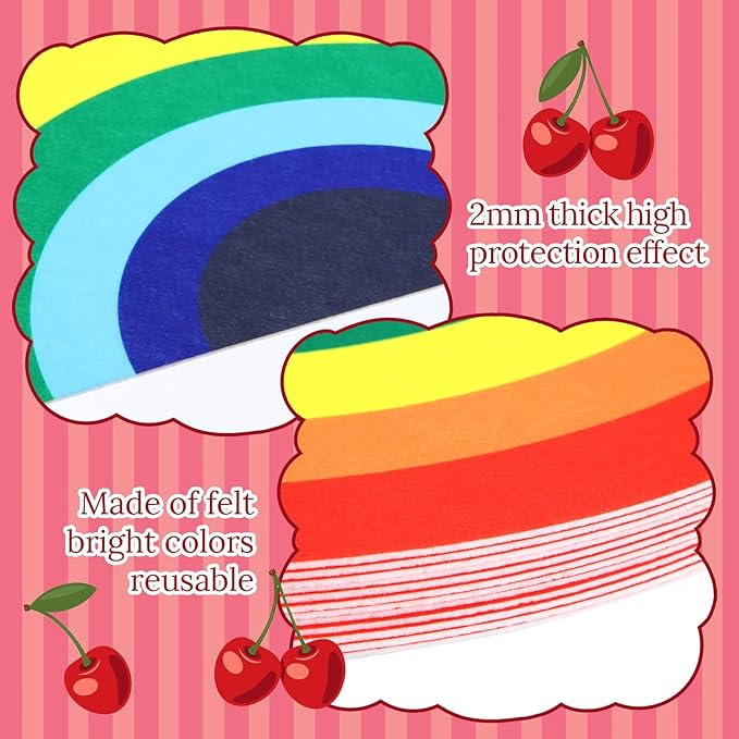 Boao 12 Pcs Large Rainbow Felt Table Mats, Rainbow Party Supplies Prop for Craft Wall Decal Painting Art Birthday Baby Showers Party Decorations