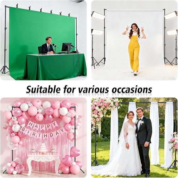 Backdrop Stand 10x7.5ft(WxH), Heavy Duty Adjustable Photo Back Drop Stand kit, Suitable for Party, Photography, Weddings