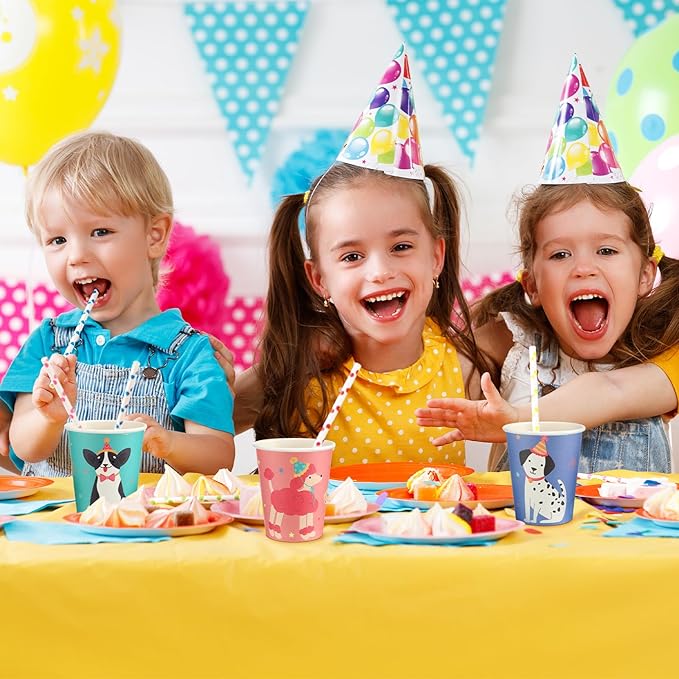 120 Pack Dog Themed Party Disposable Cups Bulk 9 oz Drinking Paper Puppy Cups for Birthday Baby Shower Party Supplies Home Office Travel