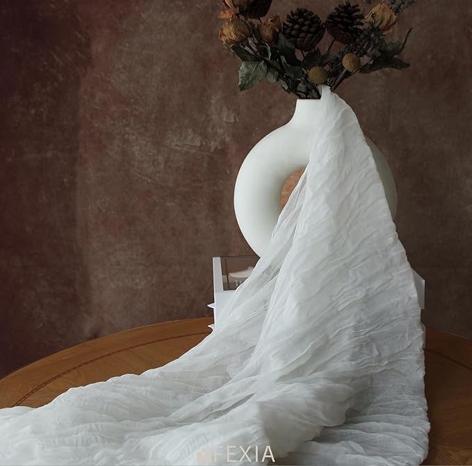 FEXIA 3 Pack White Cheesecloth Table Runner 35x120 Inches for Baby Shower Decoration Spring Easter Ivory Table Runner for Wedding Party First Communion Centerpiece Engagement Bridal Shower Decoration