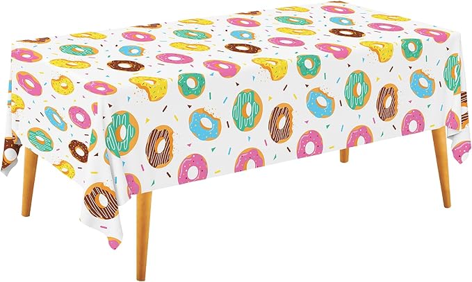 Gatherfun Donut Party Supplies: 2-Pack Donut Birthday Party Decorations,Disposable Plastic Tablecloth, Ideal Table Cover for Two Sweet Birthday, Baby Shower & Themed Parties, 54 x 108 Inch