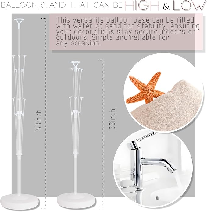 Balloon Column Stand Kit,Set of 2,Metallic&Confetti 12inch Pink Purple Balloons,Adjustable Balloon Sticks Holder with Base,Design for Adults&Children Birthday,Wedding, Baby Shower,Graduation Party