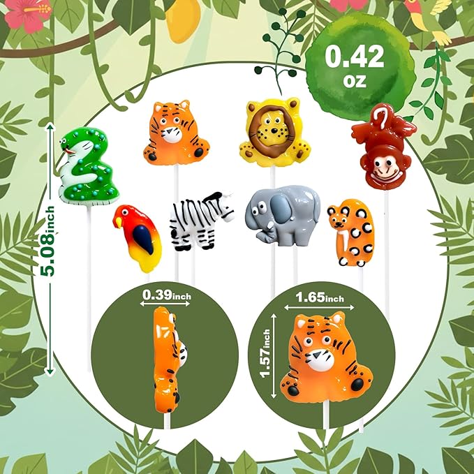 Safari Wildlife-themed Lollipops 24 Ct with 8 Animals Shapes & Fruit Flavors, Individually Wrapped Suckers for Zoo Birthday Party Candies, Earth Day, Christmas Stocking Stuffers, Wildlife Conservation