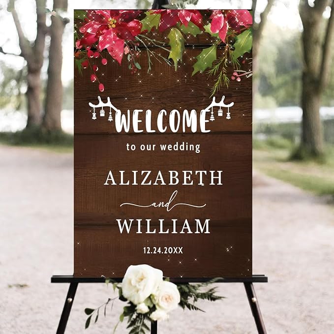 Personalized Christmas Wedding Welcome Sign, Holiday Welcome Sign, Tis the Season to be Married Sign, Winter Wedding Sign, Winter Wedding Decor, Custom Christmas Wedding Sign #10