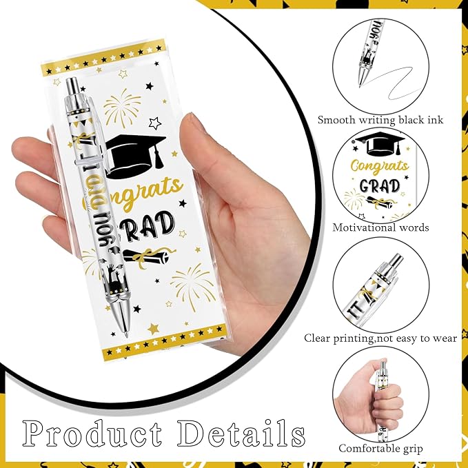 50 Pcs Graduation Ballpoint Pens Bulk Class Of 2025 Graduation Party Favors Ballpoint Pens End of the Year Gifts with Congrats Bookmarks for Student Grad Party Senior High School Teacher
