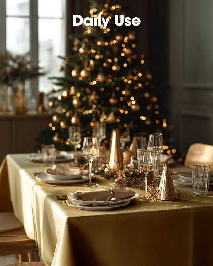 Pureegg Plastic Table Cloth Disposable 6 Pack, 54 x 108 Inch Table Cloths, Graduation Decorations, Thanksgiving, Christmas Tablecloths, Rectangle, Plastic Cover, Waterproof, Gold