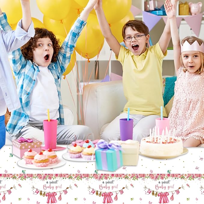 3 Pack Baby Shower Tablecloth Decoration,Watercolor Greenery A Sweet Baby Boy is On The Way Decoration,Waterproof Greenery Baby Shower Tablecloth for Gender Reveal Party (Pink)