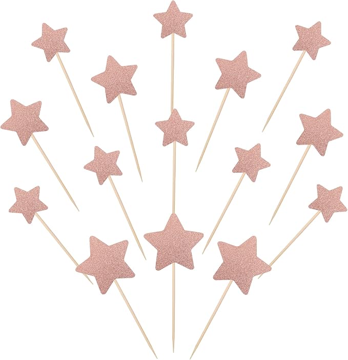 30 PCS Little Star Cupcake Toppers Glitter Twinkle Star Cupcake Picks Wedding Engagement Bridal Shower Baby Shower Birthday Party Cake Decorations Supplies Mixed Size Rose Gold