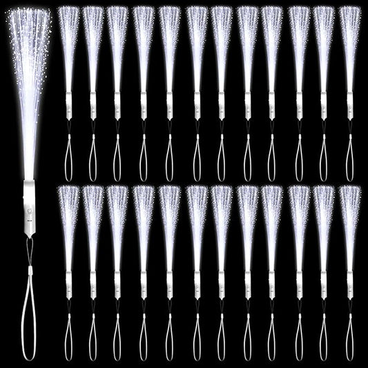 48 PCS White Glow Fiber Wands Sticks LED Light Wands 3 Modes Flashing Fiber Optic Light Rod Bulk Fiber Optic Wands for Wedding July 4th Halloween Christmas
