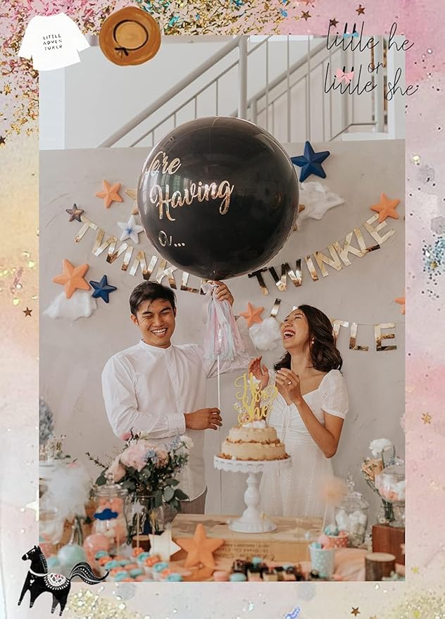 He or She Cake Topper - Glitter Gold Gender Reveal Cake Topper Decorations, Suitable for Baby Shower Favors, Baby Gender Reveal, Baby Birthday Party or Baby Photo Booth Props (Gold)