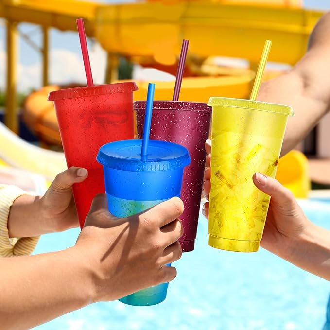 Honeydak 30 Pack Tumbler with Straw and Lid Bulk Cups for Gifts Glitter Plastic Coffee Cups 24-27 oz Reusable Water Bottle Iced Coffee Travel Mug Party Favors for Birthdays Travel (Multicolor)