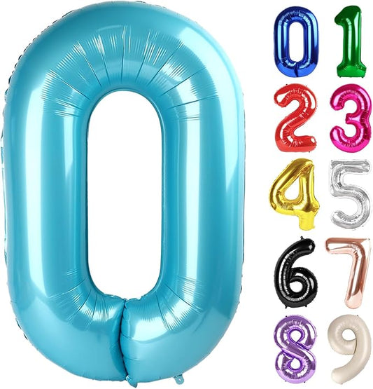 0 Balloon - Pearlescent Blue Birthday Number Balloons, 40 Inch Large Foil Balloons for Men Women Boys Girls Pearlescent Blue Themed Birthday Decorations