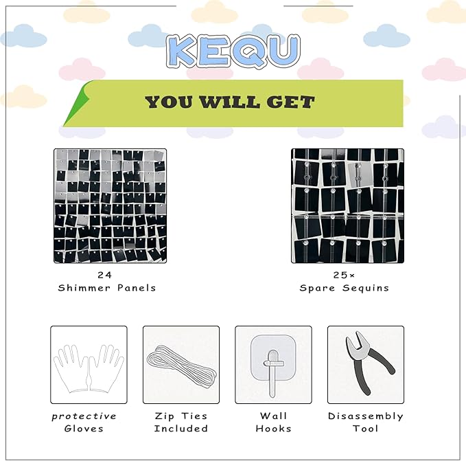 Shimmer Wall Sequin Backdrop, 24pcs Square Shimmer Wall Sequin Backdrop, DIY Party Shiny Decor for Wedding, Birthday, Anniversary, Graduation, Holiday&Home Background Supplies (Black Soft)