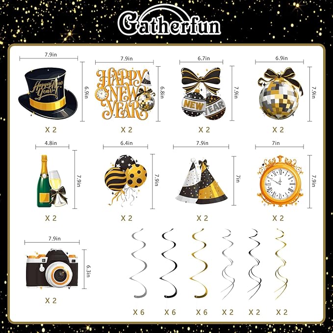 Gatherfun Happy New Year Party Decorations - New Years Eve Party Supplies Kit, New Year Hanging Swirls for New Years Decorations Celebration