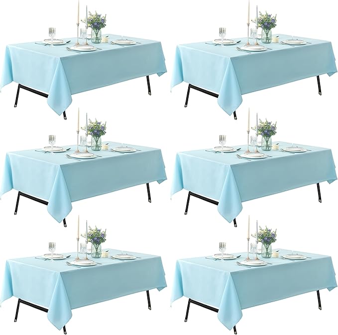 6-Pack 60x102 inch Dusty Blue Table Cloths, Solid Stain and Wrinkle Resistant Oblong Tablecloth, Premium Plain Weave Polyester Fabric Rectangle Table Linen Covers for Hotel, Wedding