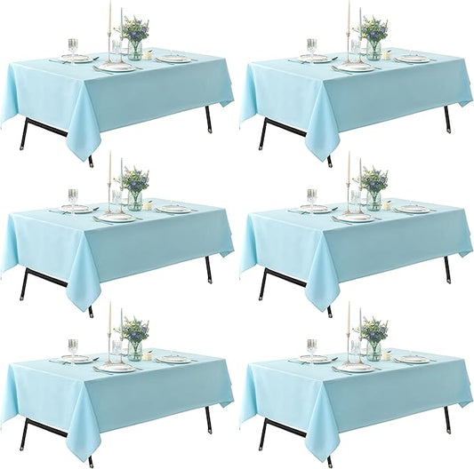 6-Pack 60x102 inch Dusty Blue Table Cloths, Solid Stain and Wrinkle Resistant Oblong Tablecloth, Premium Plain Weave Polyester Fabric Rectangle Table Linen Covers for Hotel, Wedding