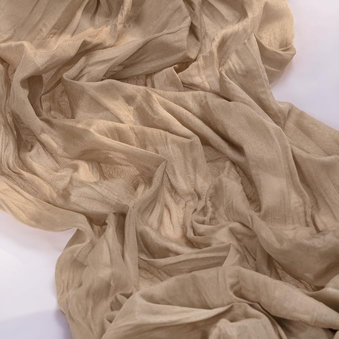 MLMC 8 Pack Nude Cheesecloth Table Runner Boho Rustic Gauze Taupe Cheese Cloth Table Runner 10ft Neutral Home Winter Decor 35x120 Inches for Reception Wedding Bridal Shower Picnic Decor