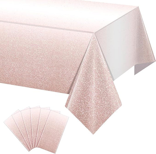 6 Pack Ombre Rose Gold Plastic Tablecloth for Parties, Gradient Pastel Rose Gold Disposable Tablecloths for Rectangle Tables, Light Pink Sprinkle Table Cover for Wedding Birthday Party, 54 x 108 Inch