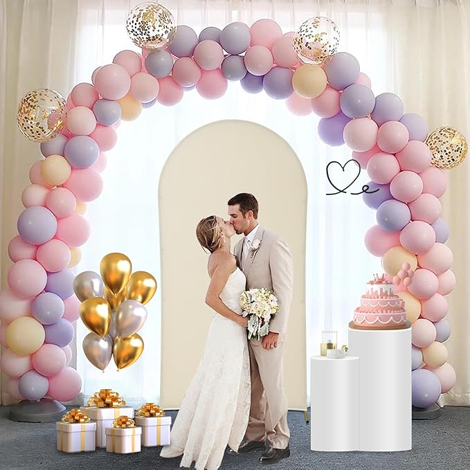 Wedding Arch Backdrop Stand Set of 3, (6, 6.6, 7.2) Metal Arch Backdrop Stand with Wedding Arch Cover, Wedding Balloon Arch Backdrop Stand for Birthday, Baby Shower, Anniversary