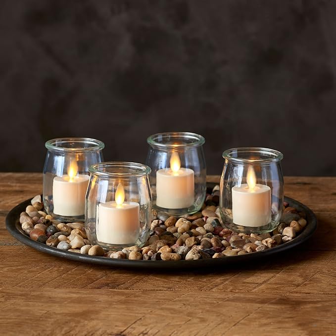 Luminara Flickering Flameless Pearl Ivory Tealights - Warm LED Light Flame Votives - Battery Operated Decor for Dining Room Table Centerpieces, Fireplace Mantel, Dinner Party, Reception - Set of 4