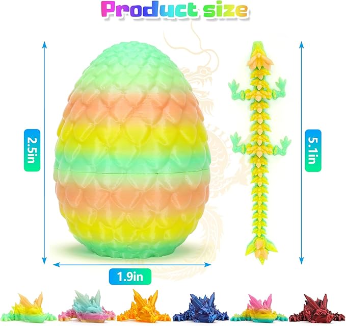 12PCS 3D Printed Dragon Eggs with Dragon Inside, Small Stocking Stuffers for Kids, 3D Printed Animals Dinosaur Eggs Fidget Toys for Teens, Fun Christmas Decorations Gifts for Girls Boys Party Favors
