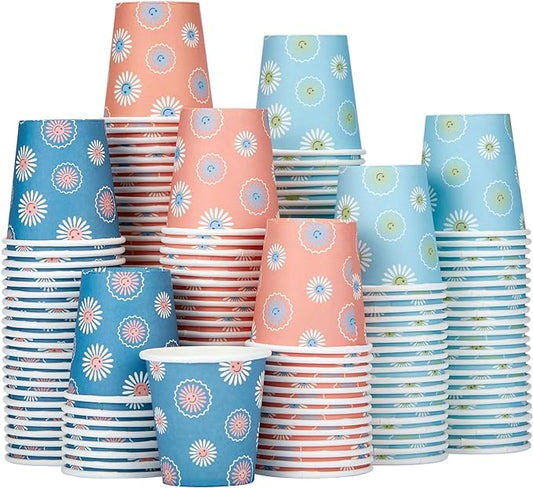SIUQ 300 Pack 3 oz Paper Cups, Disposable Bathroom Cups, Small Mouthwash Cup, Hot/Cold Beverage Drinking Cups, Mini Paper Cups for Bathroom, Birthday Party, Travel, Events, Picnic, BBQ (Daisy)