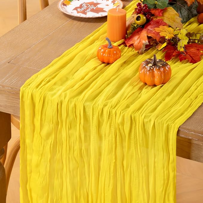 MLMC Yellow Table Runner 10ft Rustic Cheesecloth Table Runner Gauze Cheese Cloth Centerpiece Decororations 35x120 Inches for Wedding Baby Shower Outdoor Picninc Decor