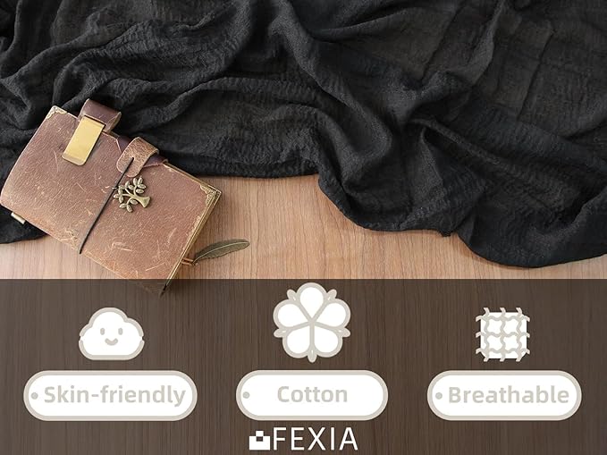 FEXIA Black Table Runner Cheesecloth 30x118 Inches Halloween Table Decor Rustic Boho Gauze for Wedding Baby Shower Bridal Shower First Communion and Home Decorations
