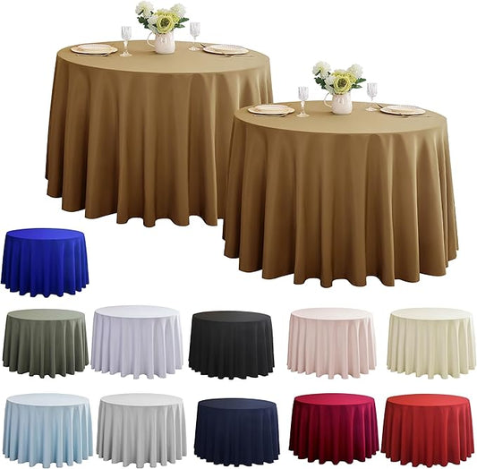 2-Pack Round 108-inch Coffee Table Cloths, Solid Stain and Wrinkle Resistant Circular Tablecloth, Premium Plain Weave Polyester Fabric Table Linen Covers for Hotel, Banquet