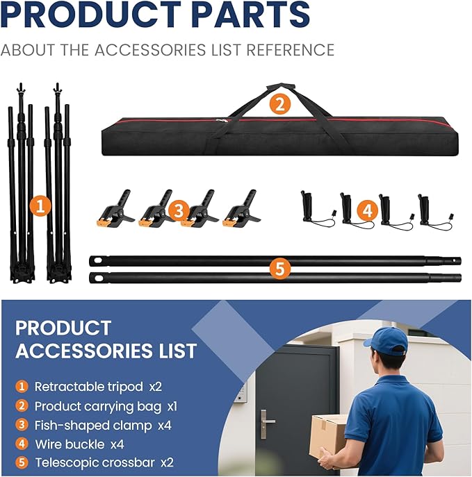 Jiang&Rong 8.5 x 10ft (H x W) Portable Photo Backdrop Stand Kit, Adjustable Banner Stand with Carrying Bag for Wedding, Birthday, Party, Photography