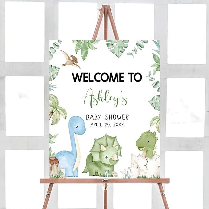 Boy Dinosaur Baby Shower Welcome Sign, Baby Shower Sign, Welcome to Baby Shower Sign Personalized, Welcome Sign for Baby Shower, Baby Shower Welcome Sign with Stand, Custom Baby Shower Sign