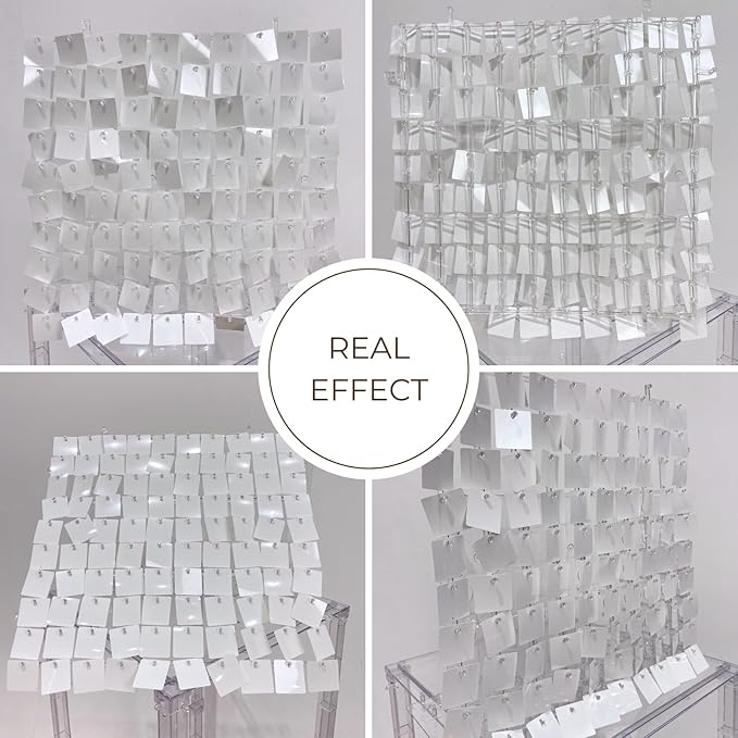 Shimmer Wall Sequin Backdrop, 48pcs Square Shimmer Wall Sequin Backdrop, DIY Party Shiny Decor for Wedding, Birthday, Anniversary, Graduation, Holiday&Home Background Supplies (White）