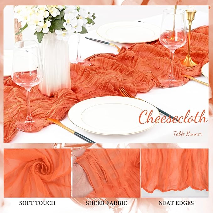 Orange Cheesecloth Table Runner 6 Pack 10FT Boho Fabric Rustic Cheese Cloth Table Runner for Wedding 20 x 120 Inch Long Bridal Shower Baby Shower Gauze Sheer Birthday Party Table Decorations