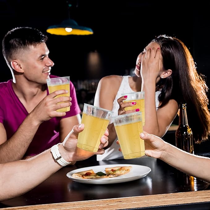 Vplus 150 Pack 12 OZ Reusable Clear Plastic Cups, Disposable Heavy Duty Plastic Cups for Party, Christmas, Wedding, Thanksgiving, Halloween