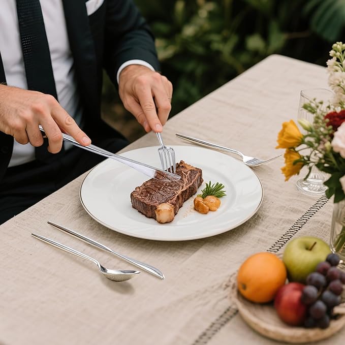 Rubtlamp 90Pcs Silver Christmas Plastic Silverware, Silver Plastic Christmas Utensils, Plastic Cutlery Include 30 Knives, 30 Forks and 30 Spoons, Silverware Heavy Duty For Party